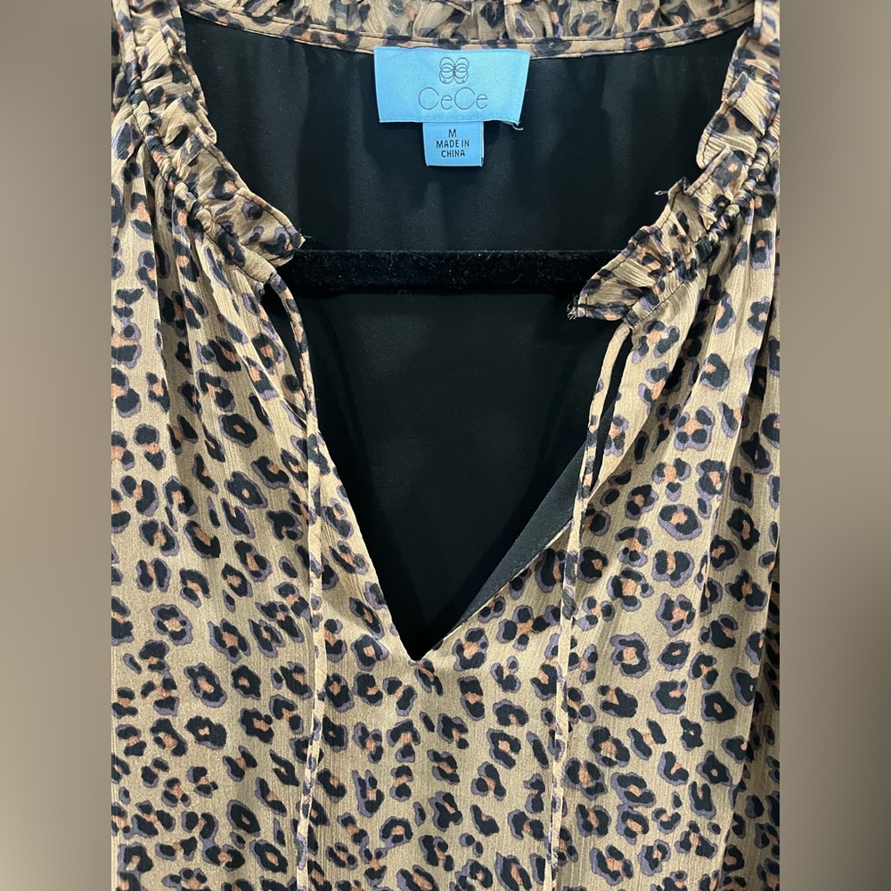 CeCe Animal Print Blouse with Ruffle Sleeves - Picture 3 of 3